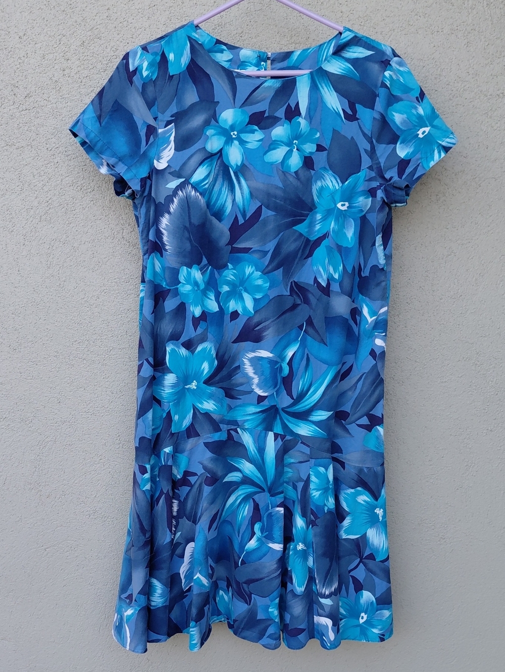 Vintage 80s Hilo Hattie Blue Hawaiian Midi Dress Women's Medium